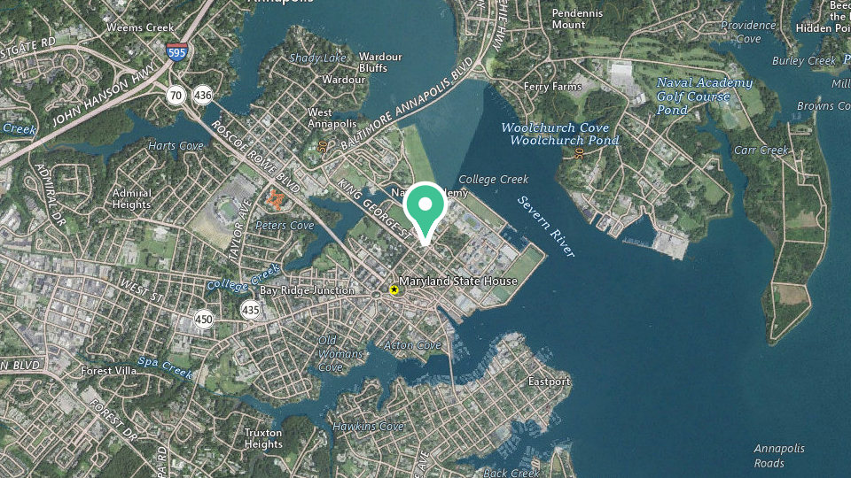 Map of MWR Recreational Lodging - Suites at USNA, Cottages at Greenbury Point, and Campground at NSA Annapolis