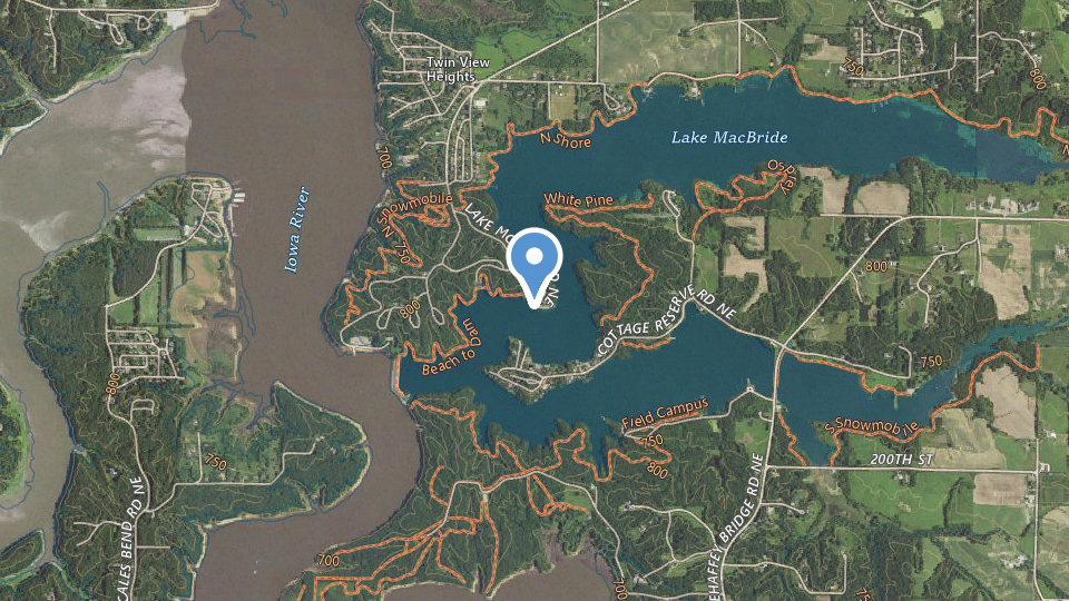 Map of Lake Macbride Boat Rental