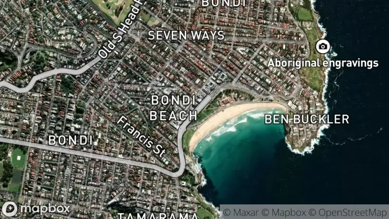 Map of where the Bondi Beach Surf Cam webcam is