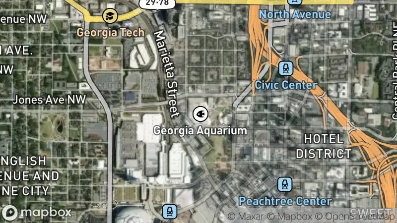 Map of where the Georgia Aquarium Ocean Voyager Whale Shark Cam webcam is