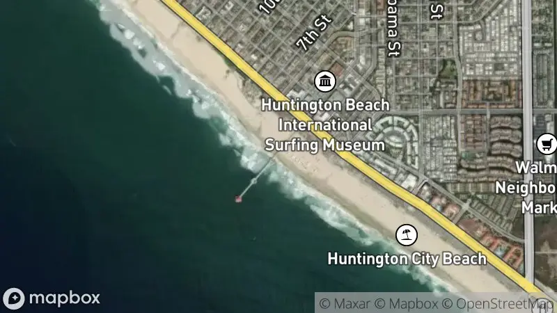 Map of where the Huntington Beach Pier webcam is