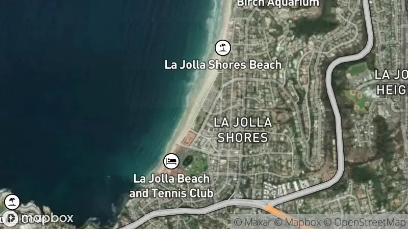 Map of where the La Jolla Shores Beach Cam (toward Scripps Pier) webcam is