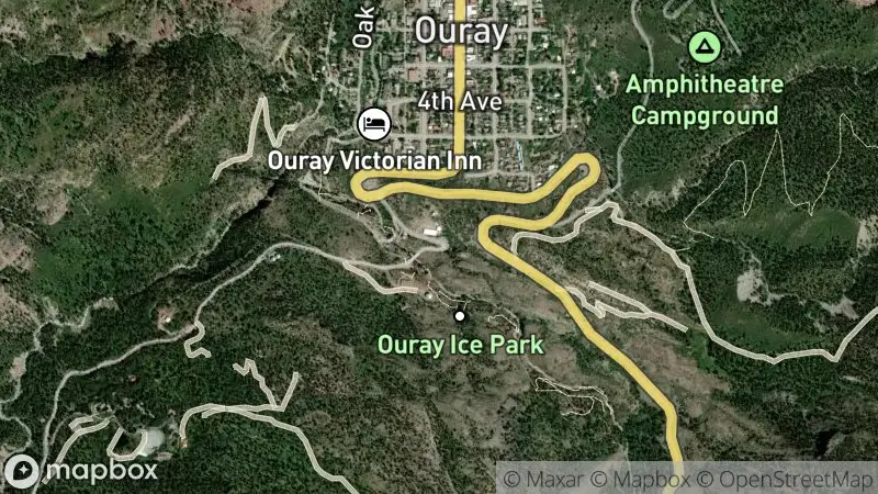 Map of where the Ouray Ice Park Live Cams webcam is