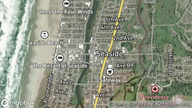Map of where the Seaside Beach & Promenade Cam webcam is