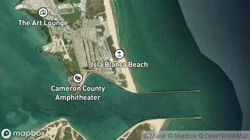 Map of where the South Padre Island Surf Cam (Isla Blanca Jetties) webcam is