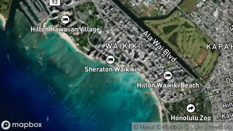 Map of where the Waikiki Beach Cam (Sheraton Waikiki) webcam is