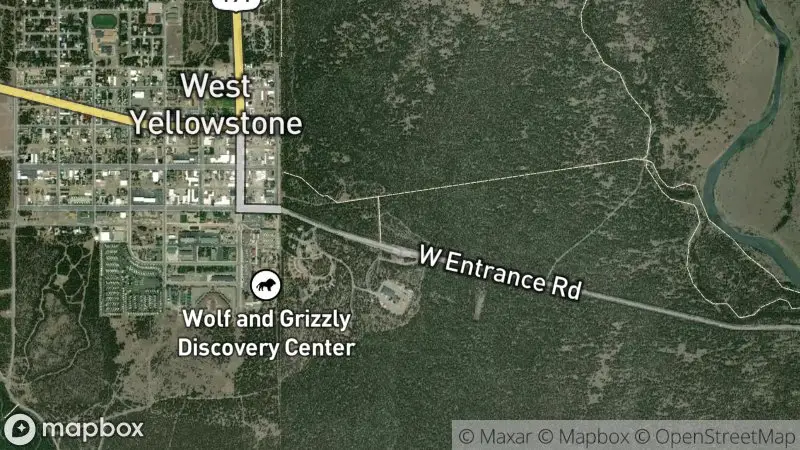 Map of where the Yellowstone West Entrance Cam (West Yellowstone) webcam is