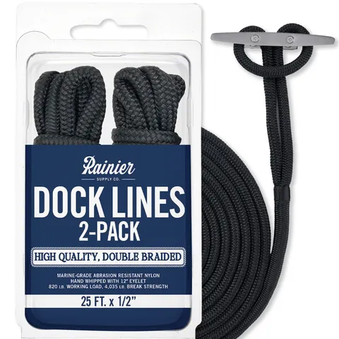 RainierSupplyCo Double Braided Nylon Dock Lines 2-Pack (15 ft x 3/8 inch)