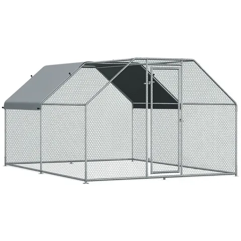 PawHut Metal Walk-In Chicken Coop Run with Roof
