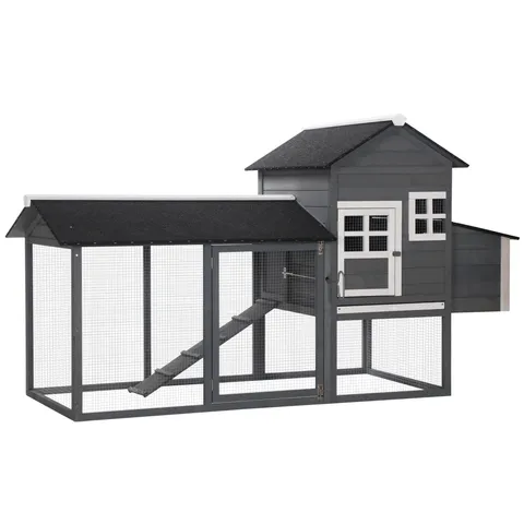 PawHut 84" Wooden Chicken Coop with Run and Nesting Box