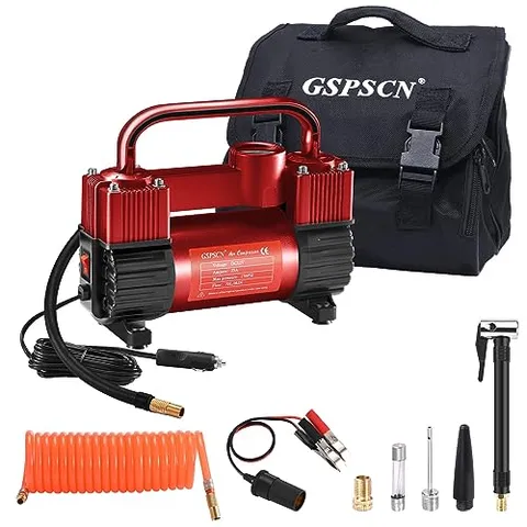 GSPSCN Dual Cylinder 12V Portable Air Compressor (150 PSI)
