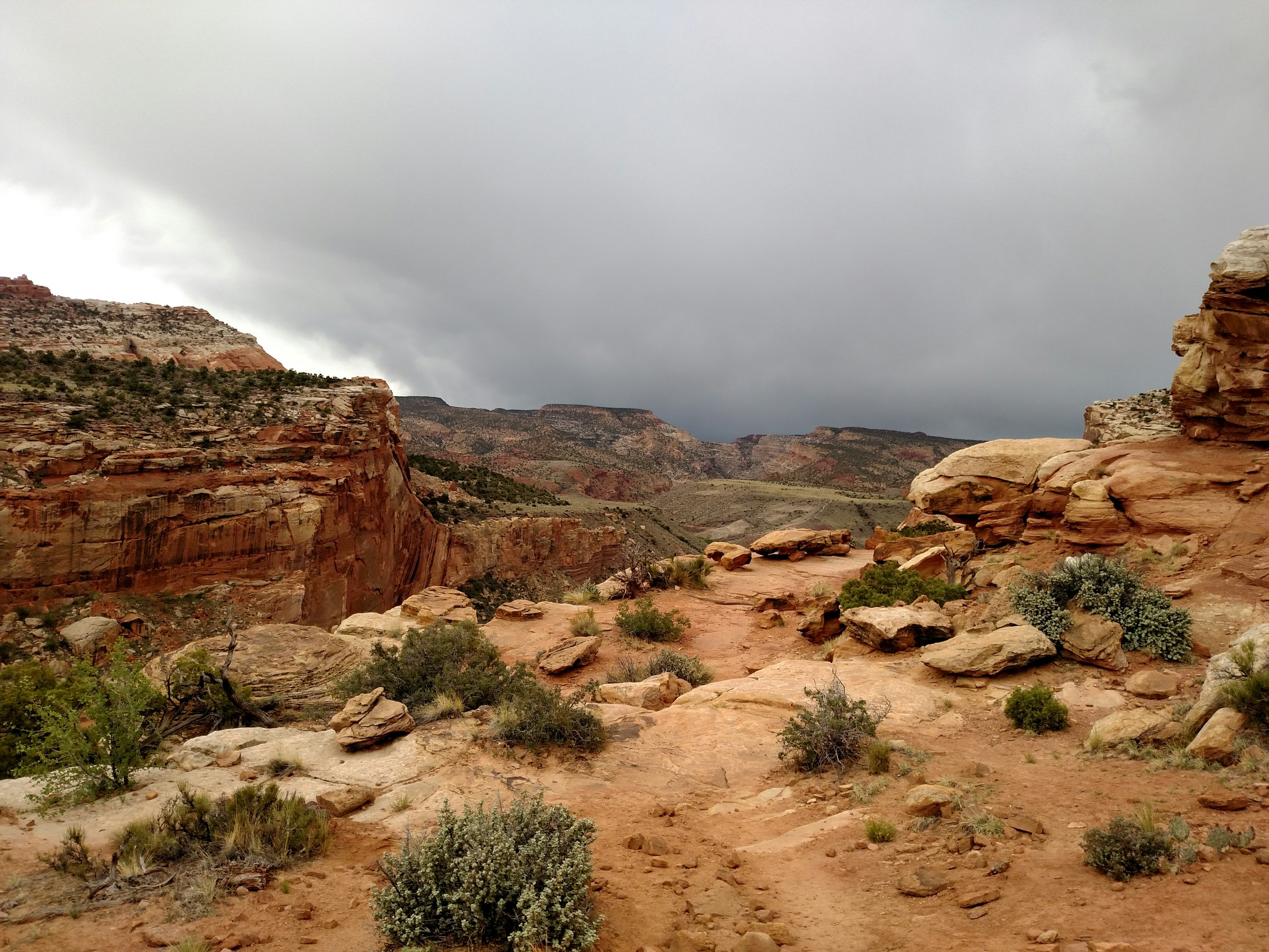 The desert route under a building storm