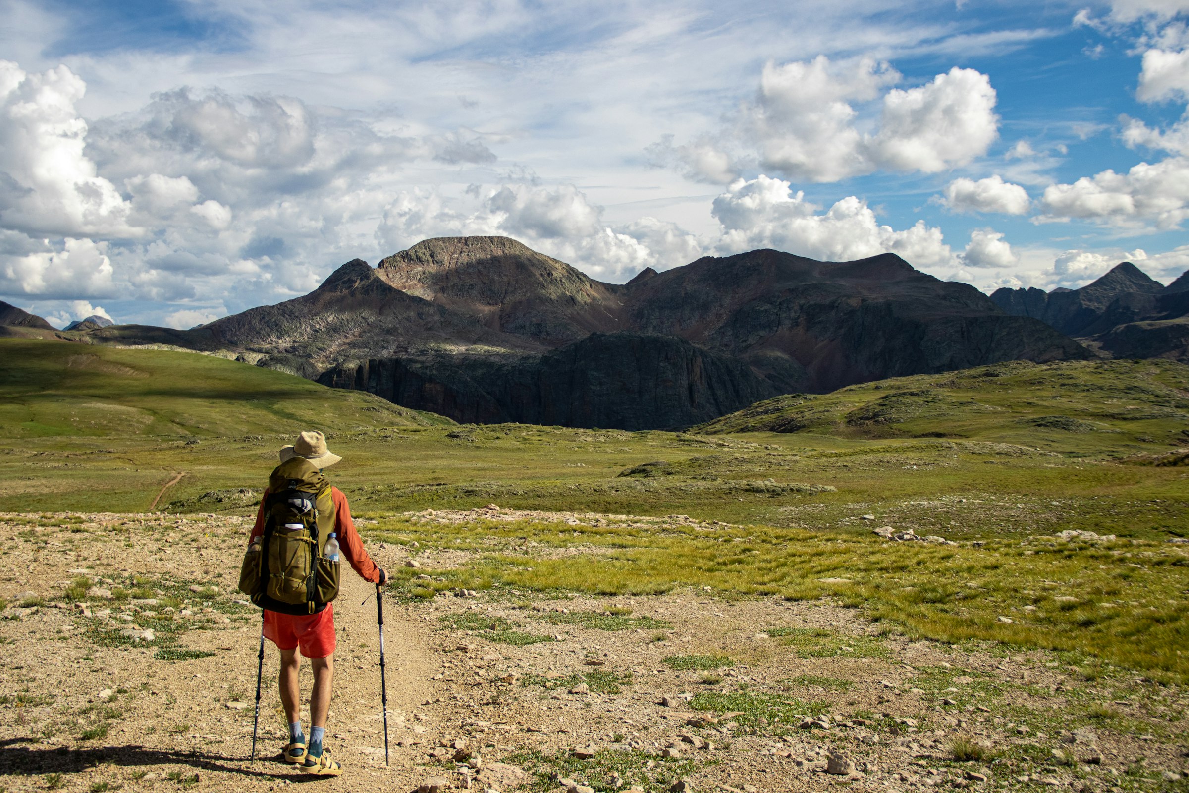 A backpacker on the tundra above treeline