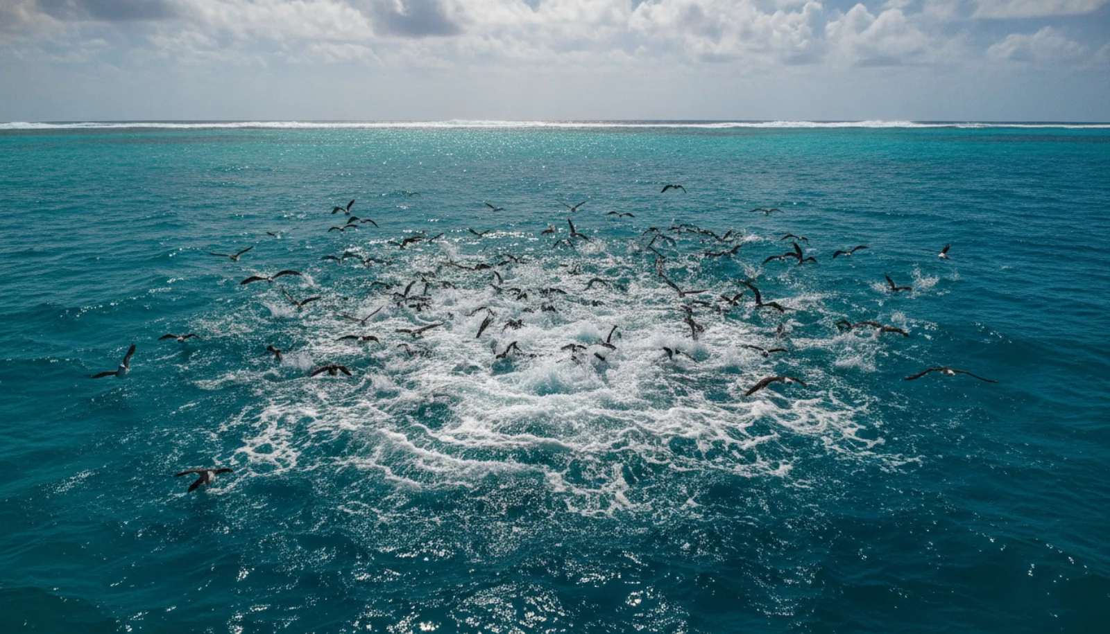 Birds working a bait school offshore