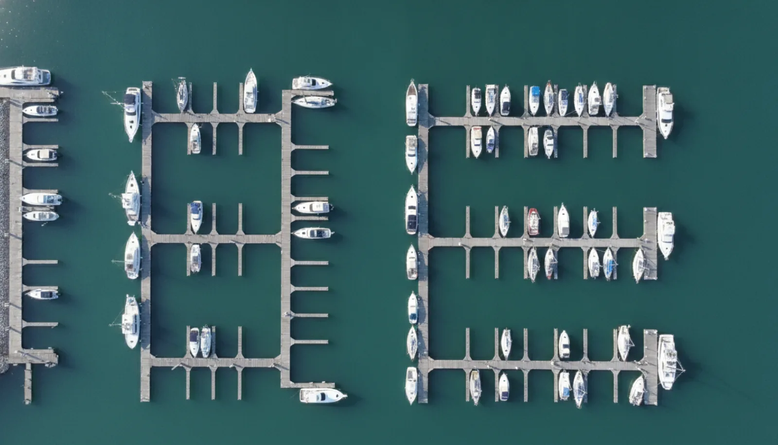 Rows of slips along the floating docks