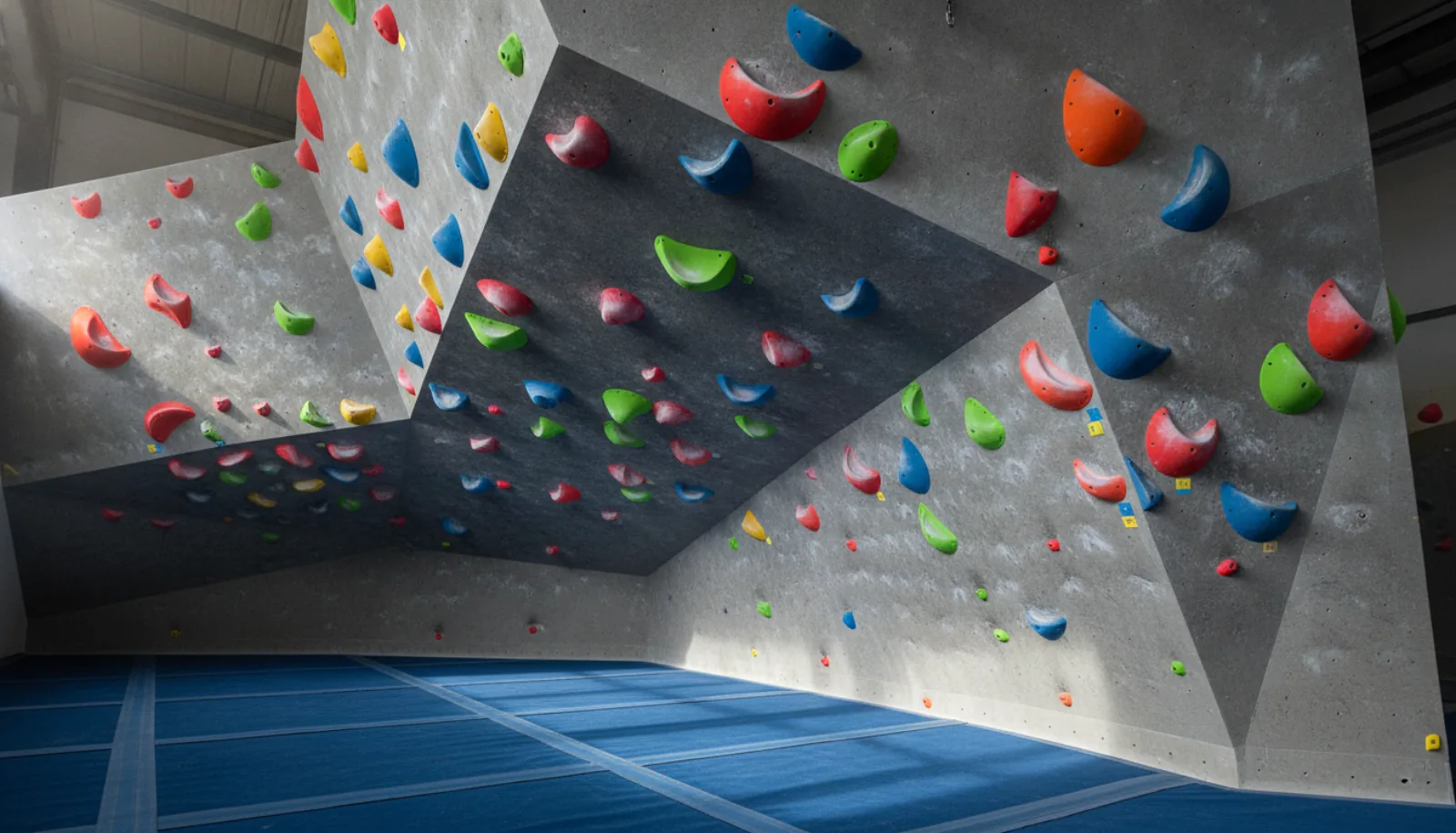 The steep wall in the boulder room