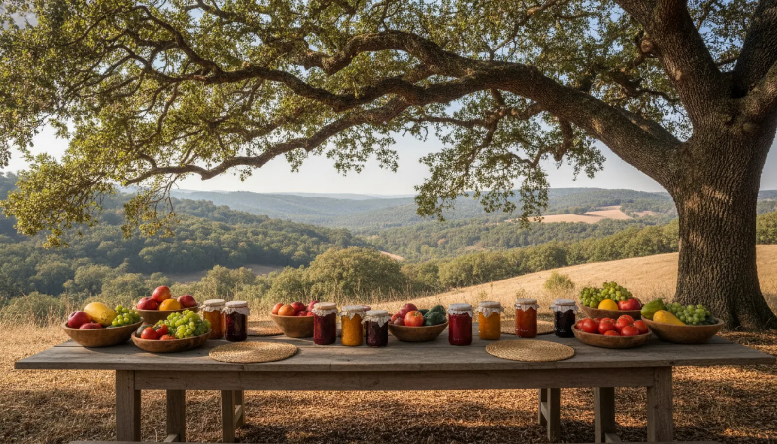 A tasting table under the oak