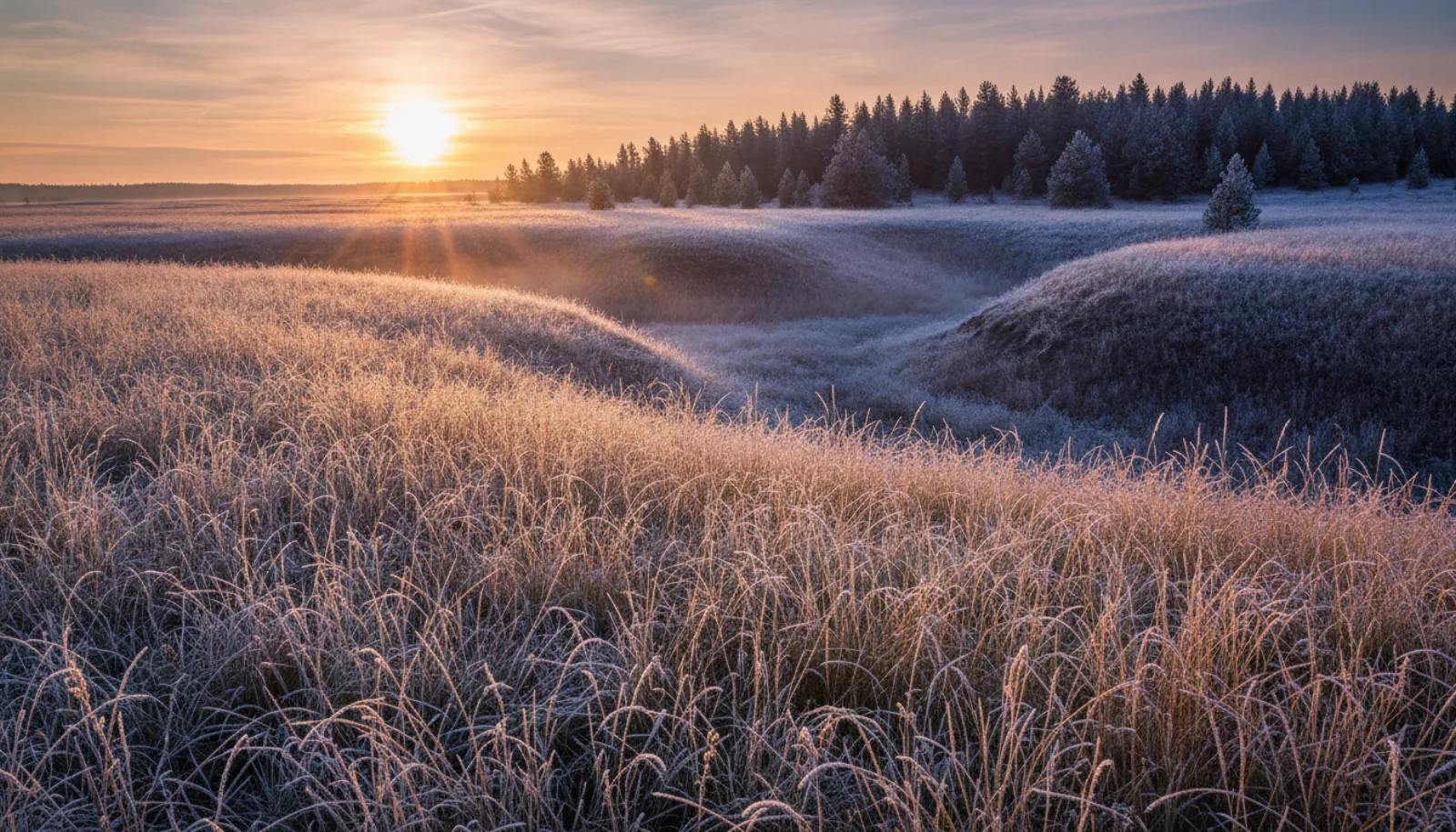 Frost on the bird cover at sunrise