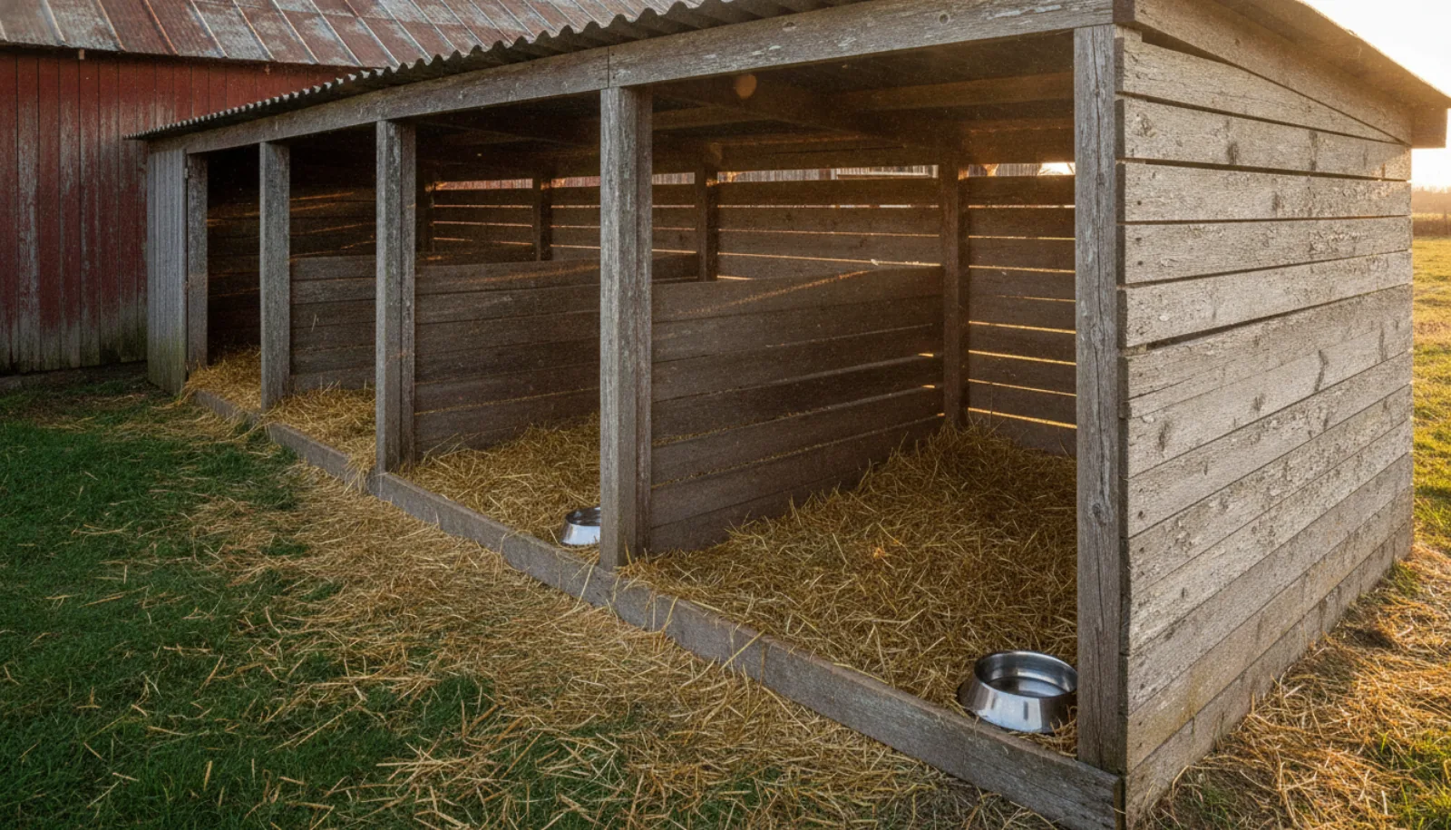 The kennel run behind the barn