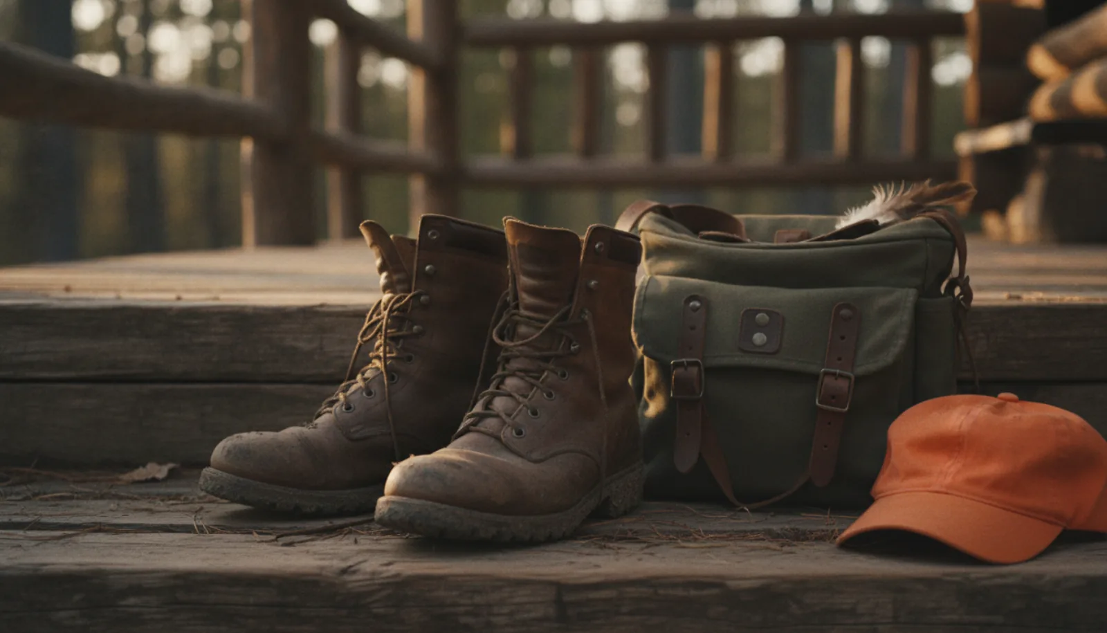 Boots and a game bag on the porch