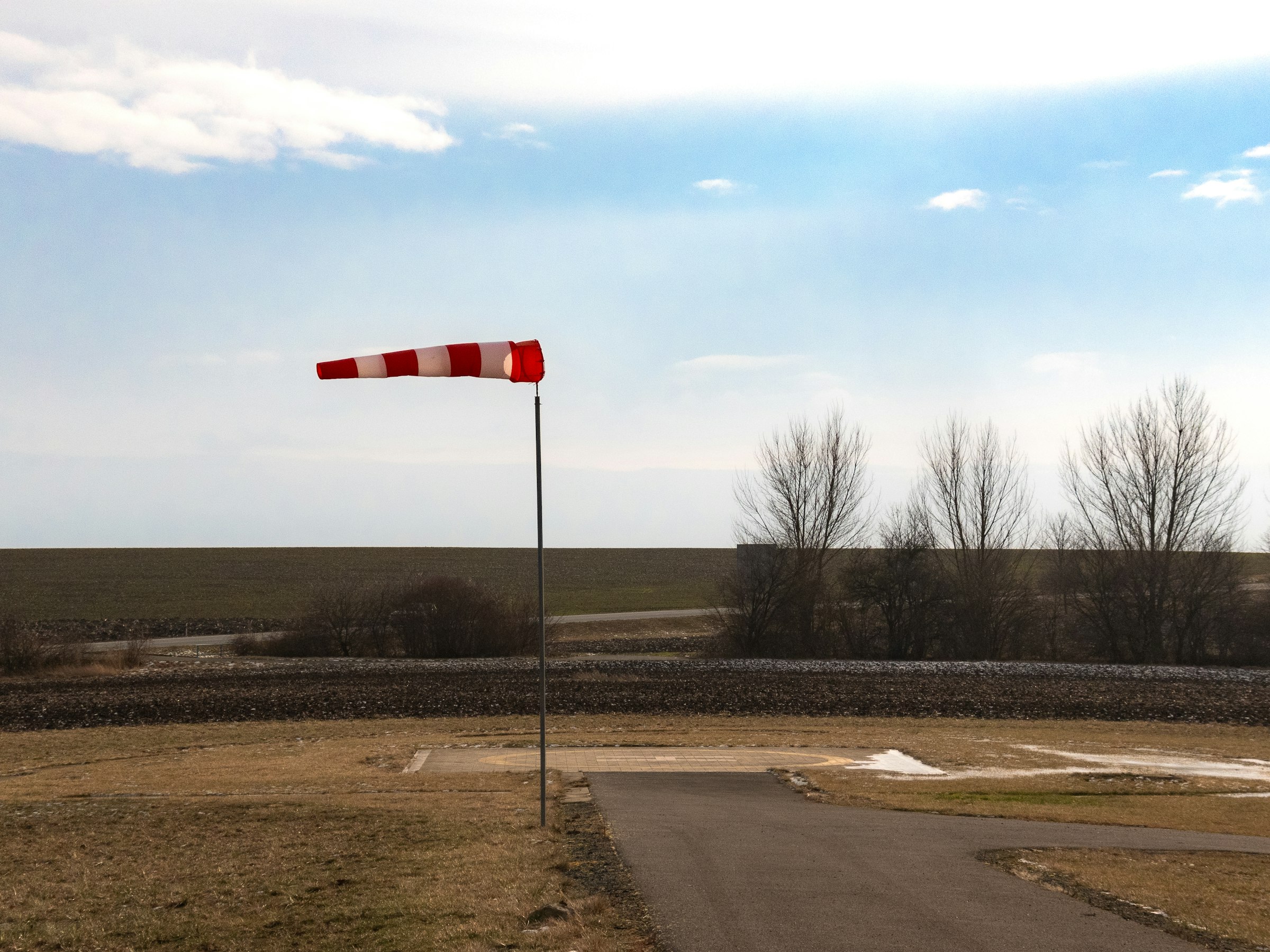 The windsock at the edge of the landing area